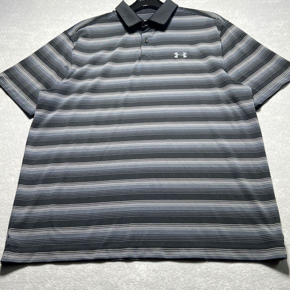 Under Armour Shirt Mens Size Large Gray Striped Short Sleeve Polo Shirt Collared - Picture 3 of 15